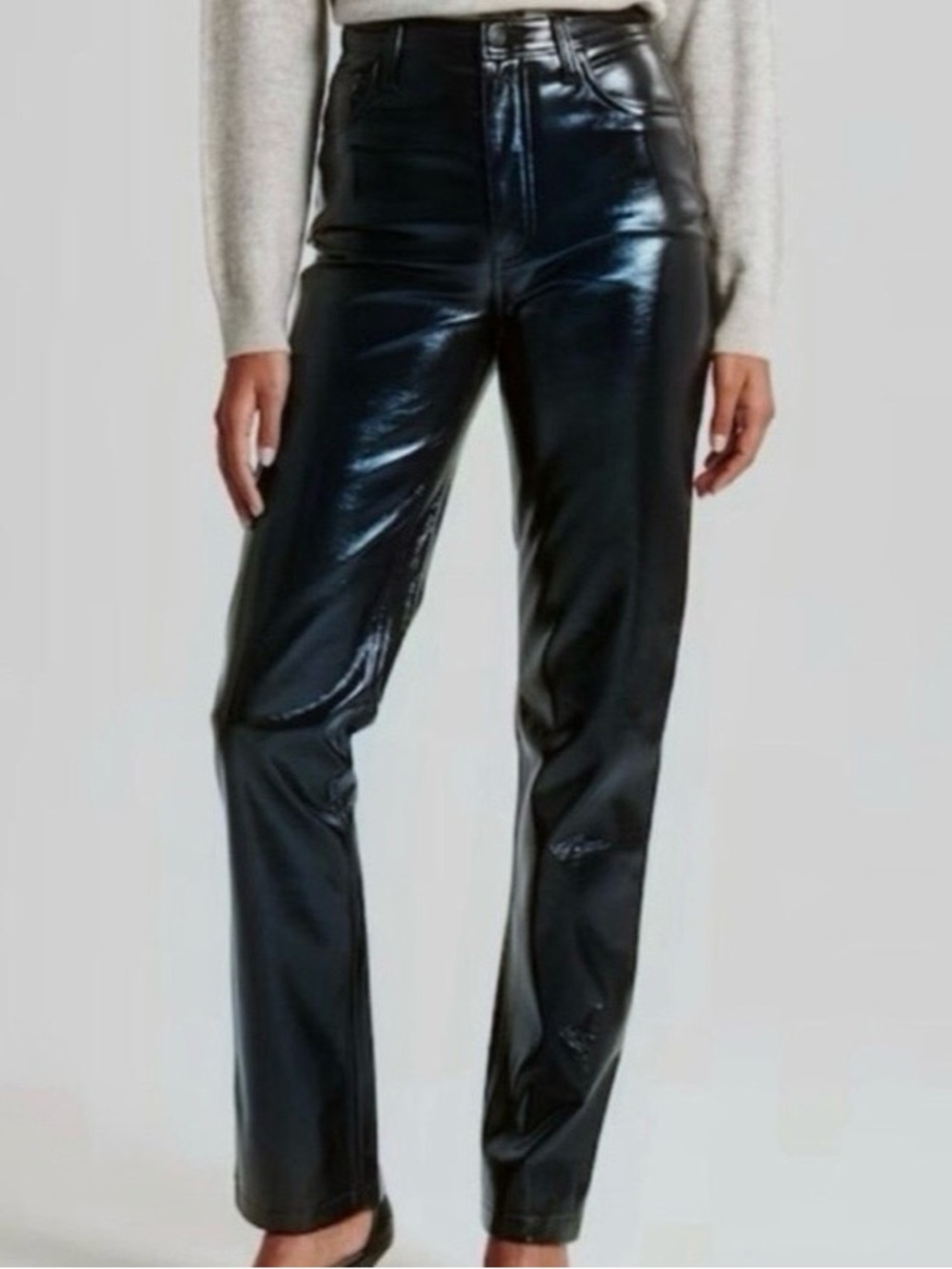 Abercrombie & Fitch Shiny High-Rise Straight-Leg Faux Leather Pants